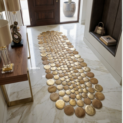 LNRPW001516 Gold Varaklı Dana Derisi Patchwork Halı