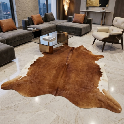198x188cm Orta Ebat Premium Kahve Hakiki Dana Postu LNRDP001667 (017)