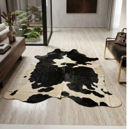 207x195cm Orta Ebat Premium Siyah Beyaz Hakiki Dana Postu LNRDP001584