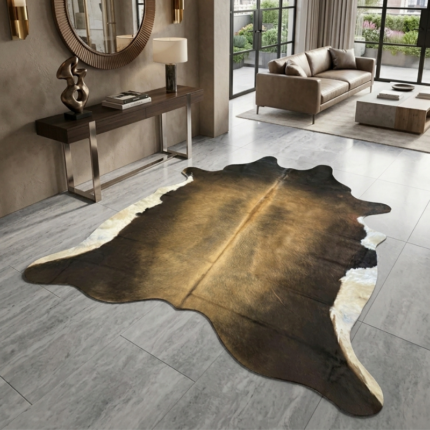 200x190cm Orta Ebat Premium Kahve Beyaz Hakiki Dana Postu LNRDP001612 (119)
