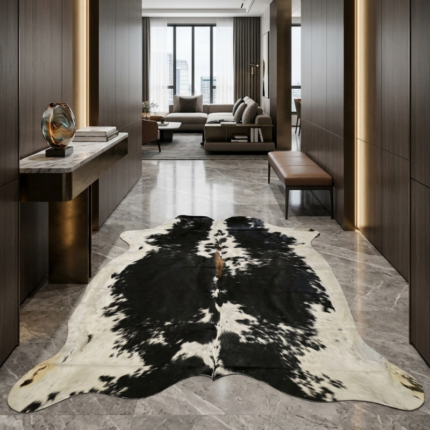 180x180cm Orta Ebat Premium Siyah Beyaz Kırçıllı Hakiki Dana Postu LNRDP001614 (117)