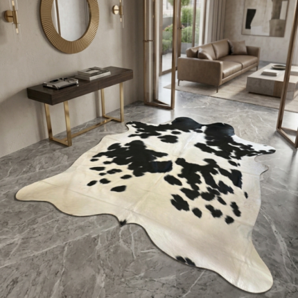 210x185cm Orta Ebat Premium Siyah Beyaz Hakiki Dana Postu LNRDP001616 (115)