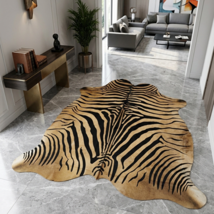 200x170cm Orta Ebat Premium Zebra Baskılı Hakiki Dana Postu LNRDP001620