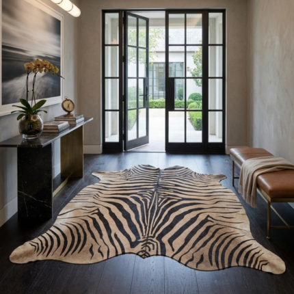 187x194cm Orta Ebat Premium Zebra Baskılı Hakiki Dana Postu LNRDP001651