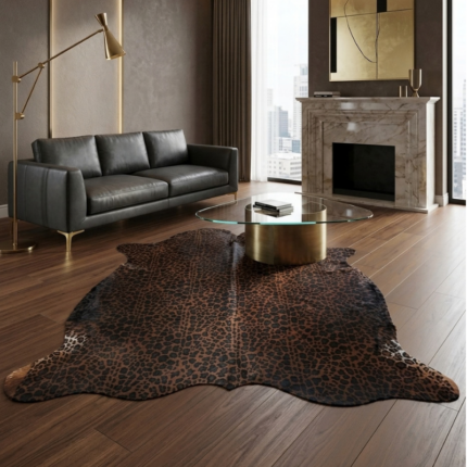 190x184cm Orta Ebat Premium Leopar Baskılı Hakiki Dana Postu LNRDP001657