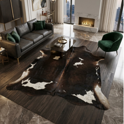 191x182cm Orta Ebat Premium Siyah Beyaz Hakiki Dana Postu LNRDP001660 (007)