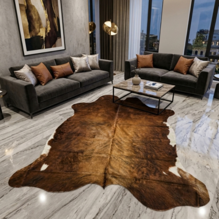 198x183cm Orta Ebat Premium Kahve Hakiki Dana Postu LNRDP001670 (020)