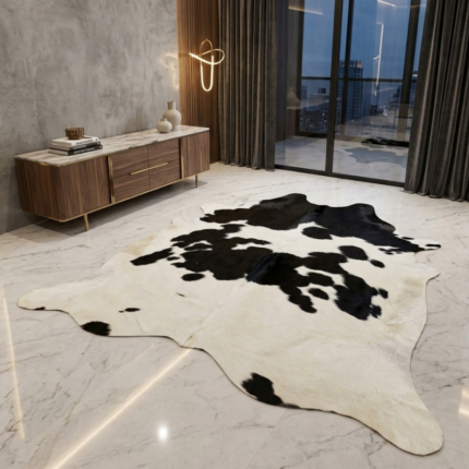 198x195cm Orta Ebat Premium Siyah Beyaz Hakiki Dana Postu LNRDP001671 (021)