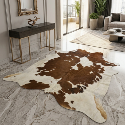 200x190cm Orta Ebat Premium Kahve Beyaz Hakiki Dana Postu LNRDP001609 (122)