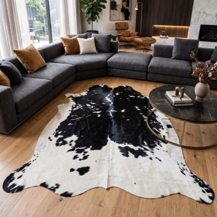 0.2. 197x187cm Orta Ebat Premium Siyah Beyaz Hakiki Dana Postu LNRDP001722 (043)
